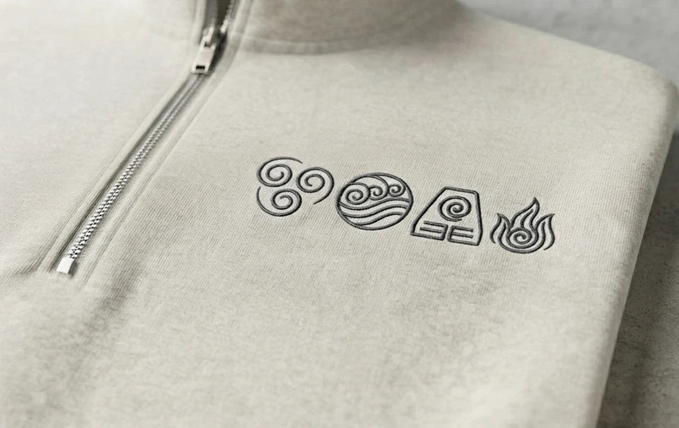 Avatar: The Last Airbender - Appa & Elements Minimalist Quarter-Zip Sweatshirt